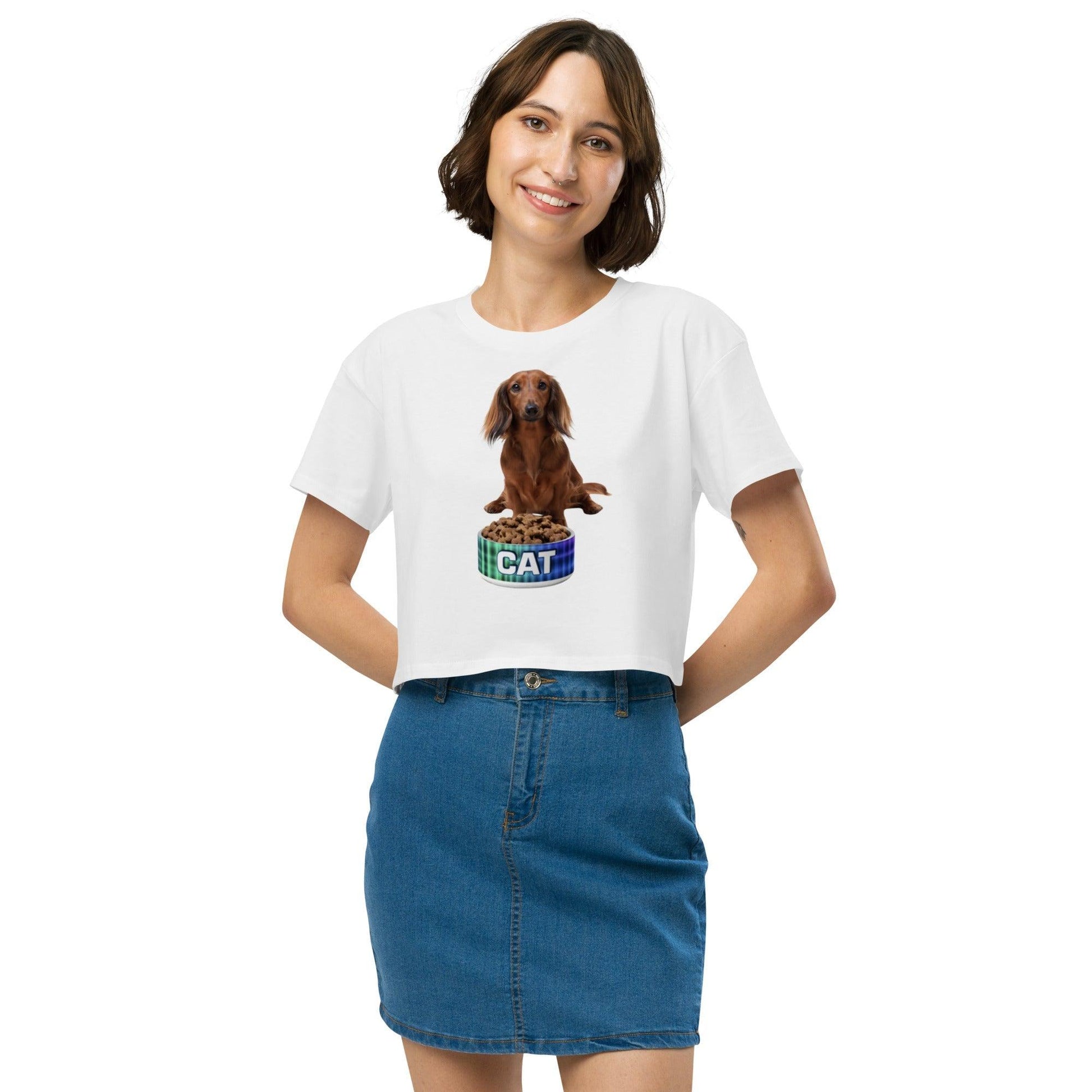 Dog With A Cat Bowl! Women’s crop top - Lizard Vigilante