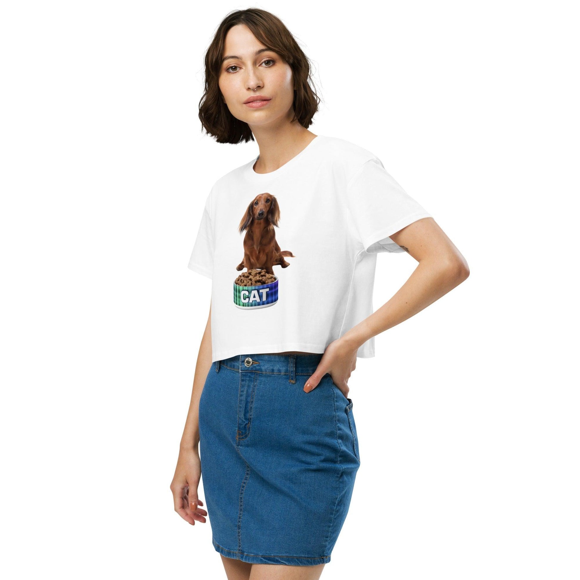 Dog With A Cat Bowl! Women’s crop top - Lizard Vigilante