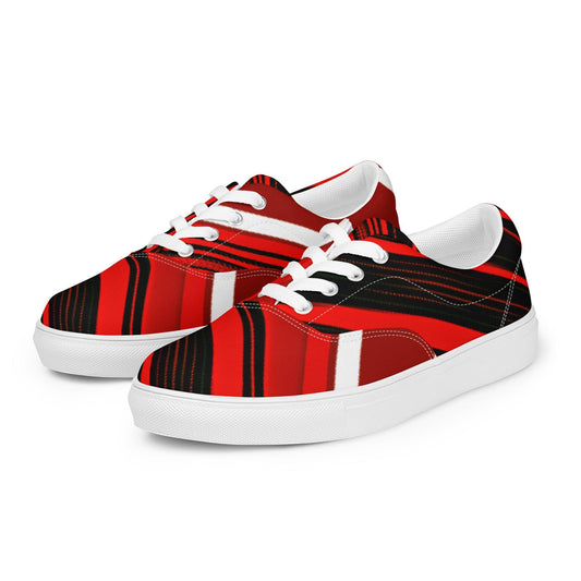 Red Sliced Women’s Lace-Up Canvas Shoes - Lizard Vigilante