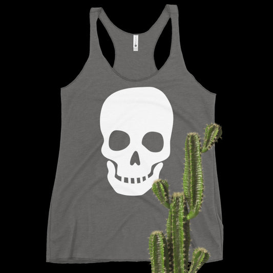 Embrace Your Inner Rebel with our Women's White Skull Racerback Tank - Unleash Your Fierce Style! - Lizard Vigilante