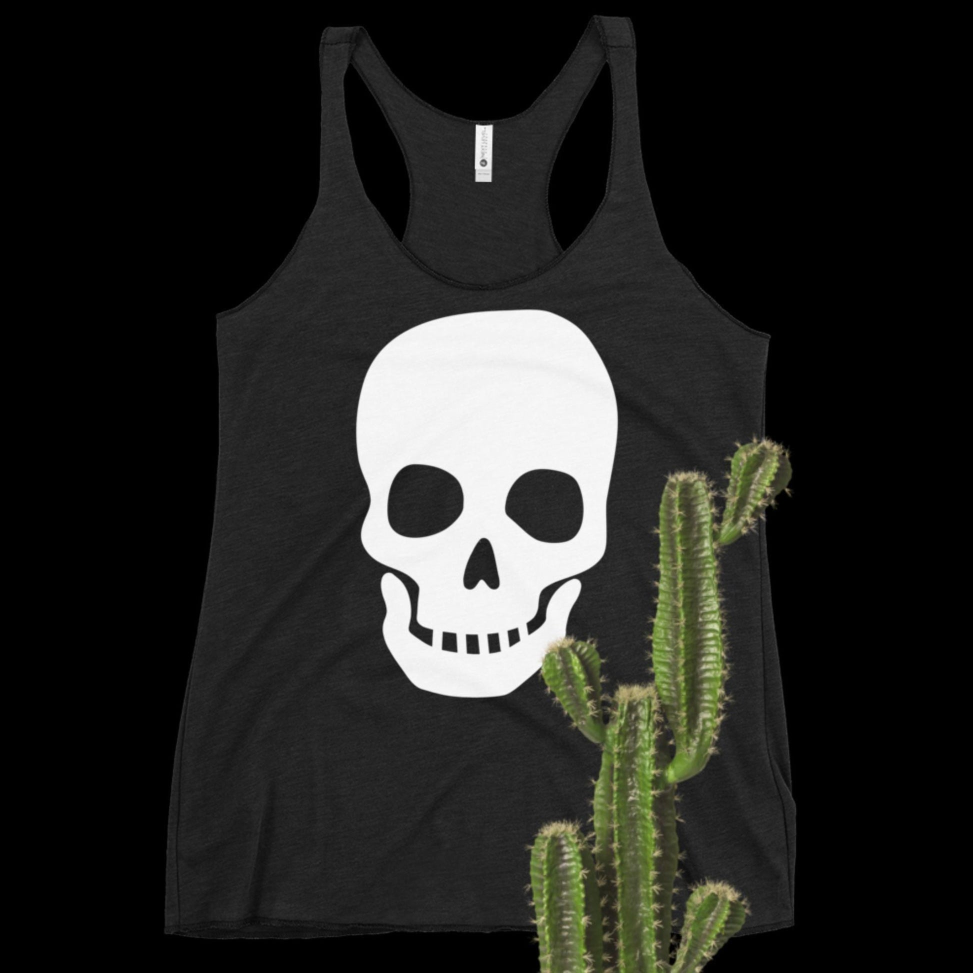 Embrace Your Inner Rebel with our Women's White Skull Racerback Tank - Unleash Your Fierce Style! - Lizard Vigilante