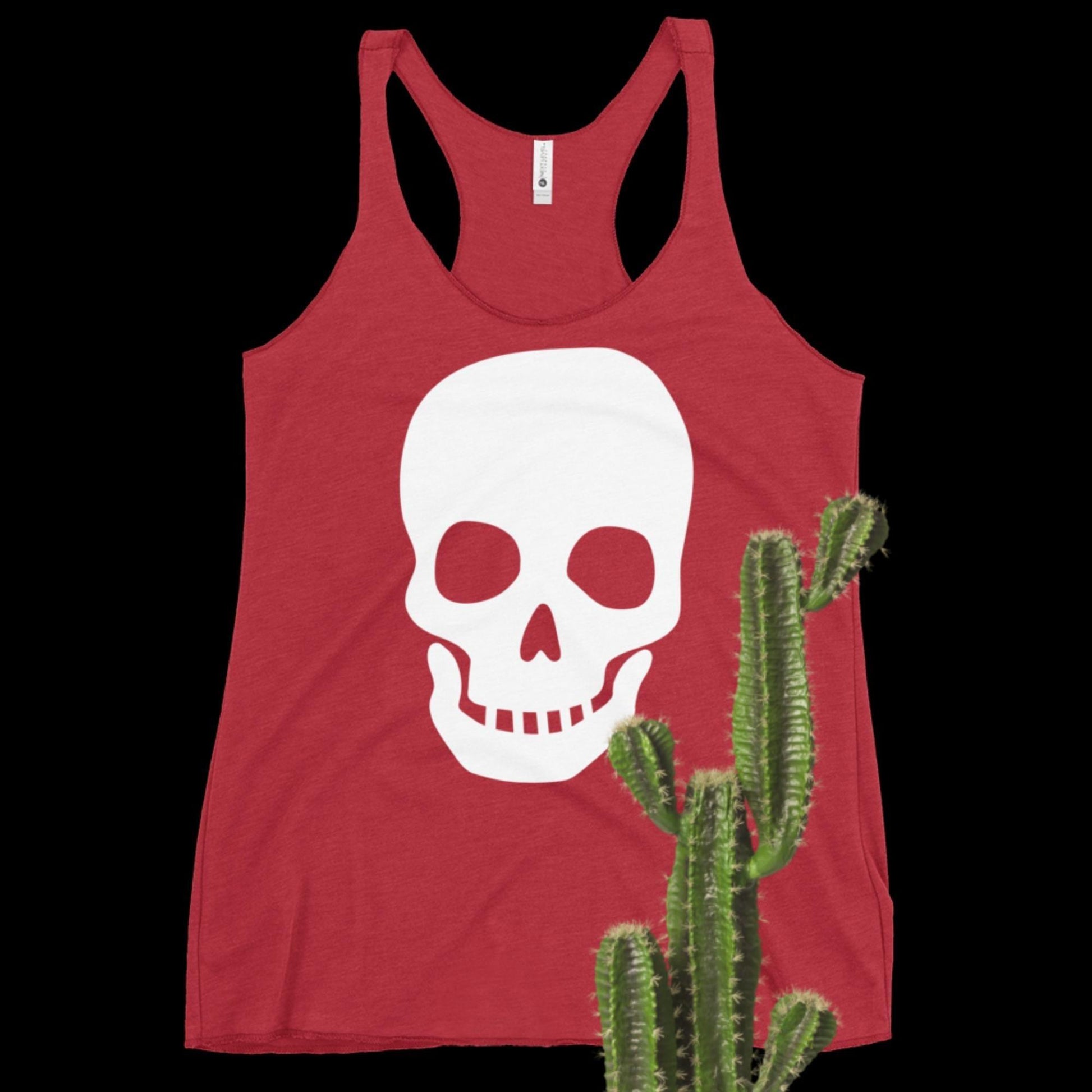 Embrace Your Inner Rebel with our Women's White Skull Racerback Tank - Unleash Your Fierce Style! - Lizard Vigilante