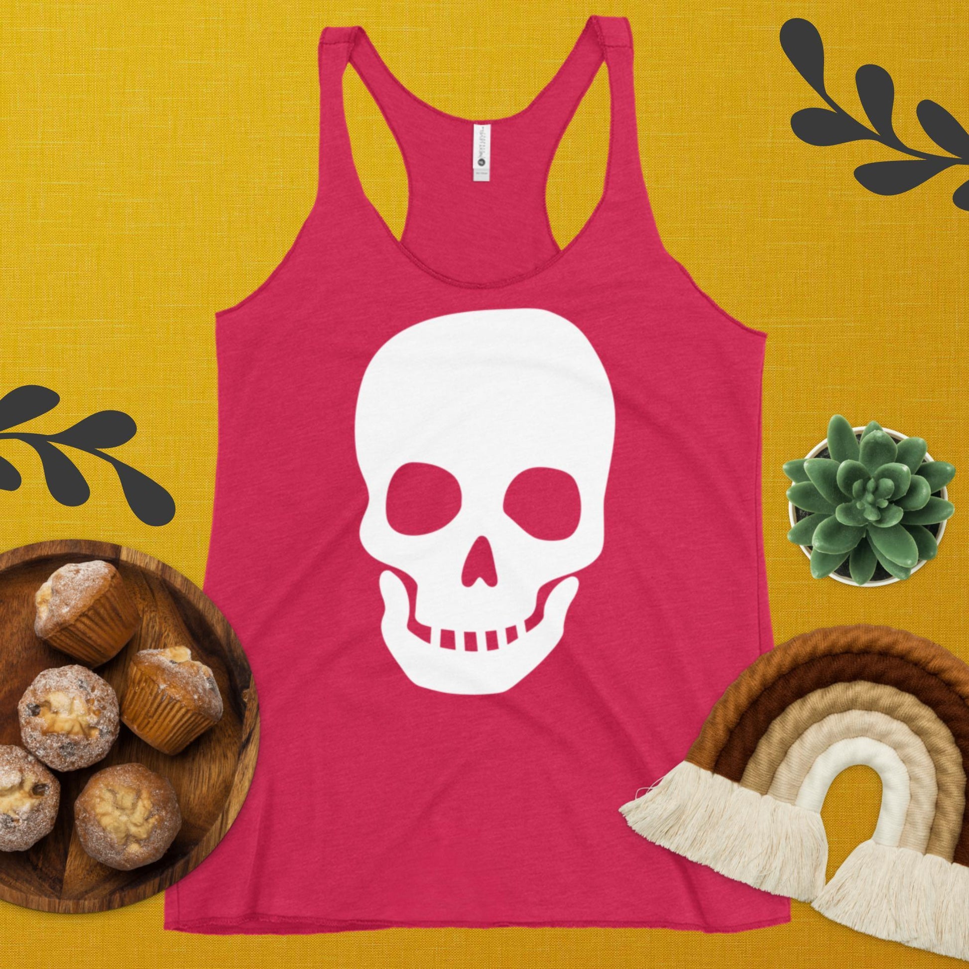 Rebel Chic: White Skull Women's Racerback Tank for the Bold and Fearless! - Lizard Vigilante