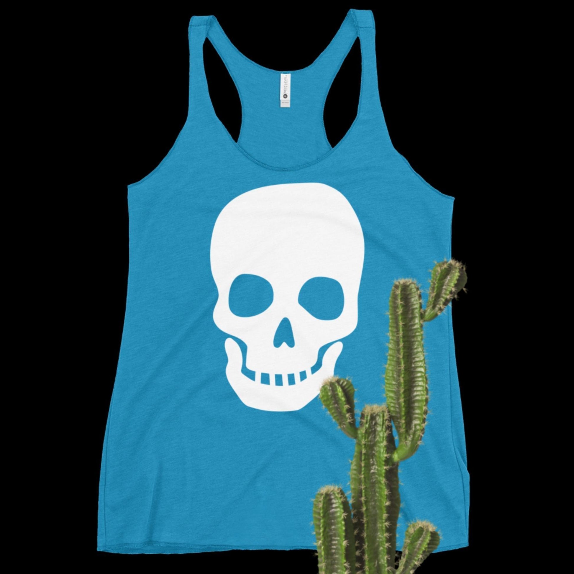 Embrace Your Inner Rebel with our Women's White Skull Racerback Tank - Unleash Your Fierce Style! - Lizard Vigilante