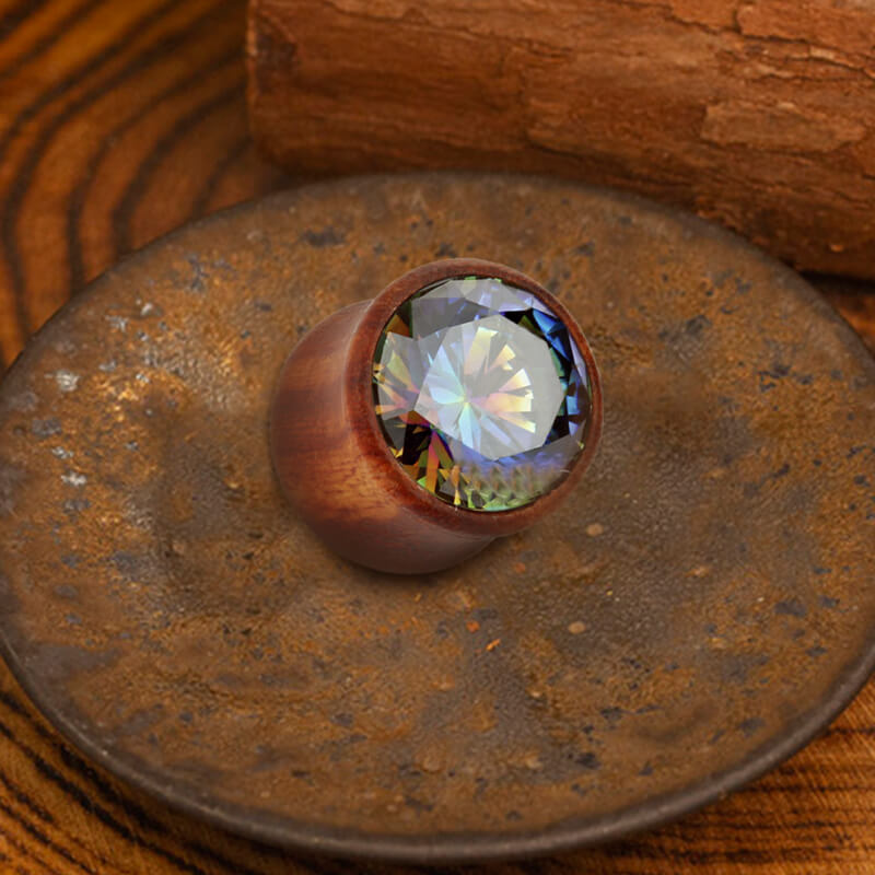 Wooden Inlaid Zircon Stone Ear Gauges