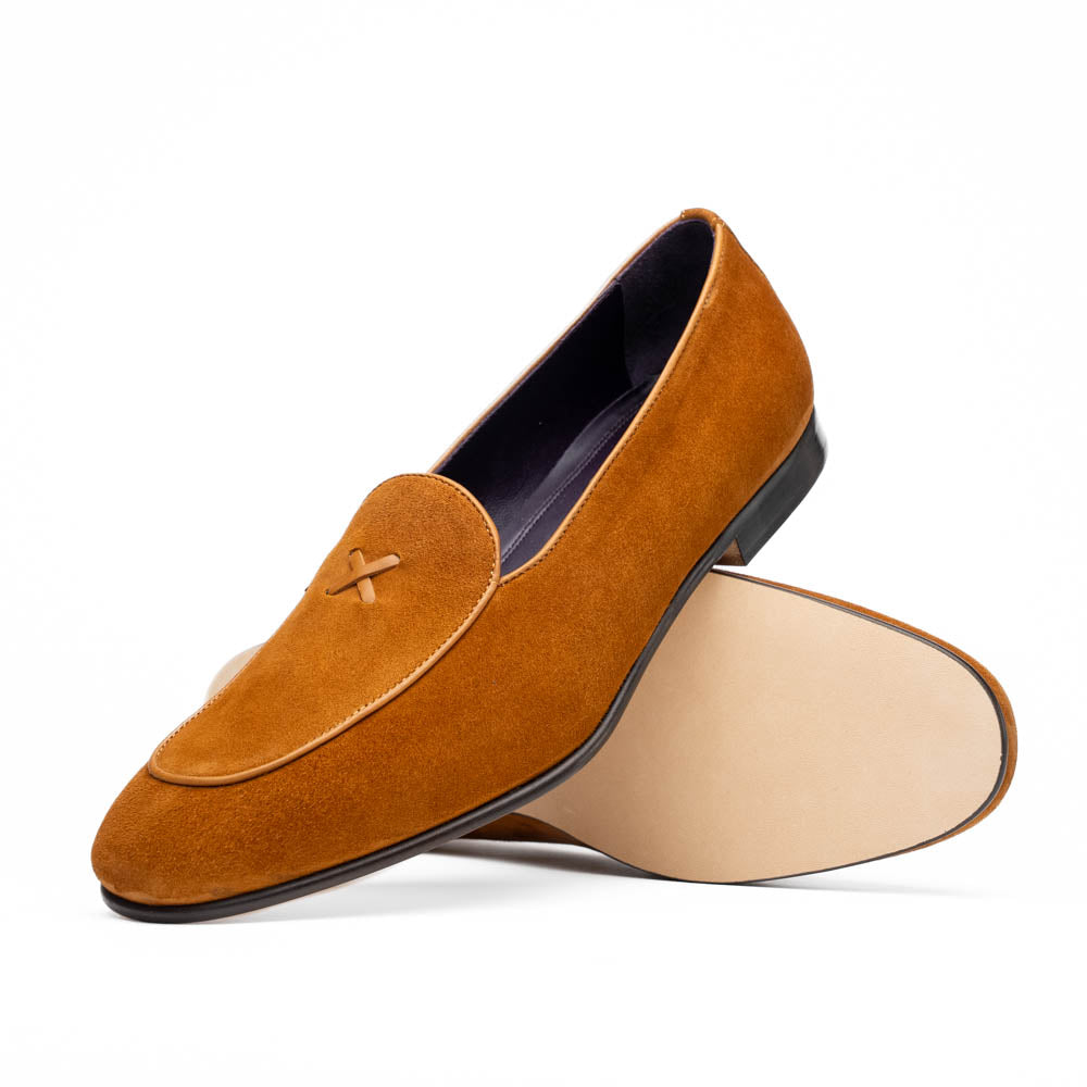 16-681-CGN X Italian Sueded Goatskin Loafer, Cognac