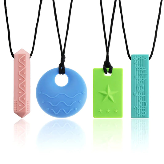 Sensory Chew Necklaces for Kids - 4 Pack Silicone Chewy Necklaces for ADHD Autism Biting and Oral Motor Needs Color 1