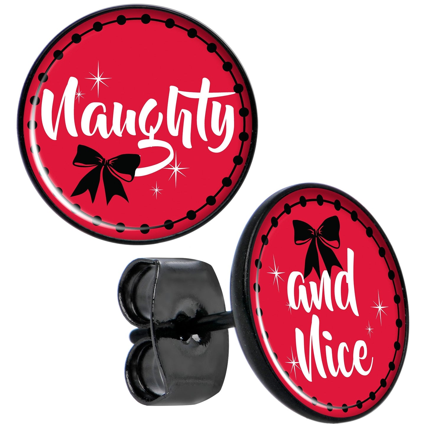 Red Holiday Naught Nice Black Stud Earrings