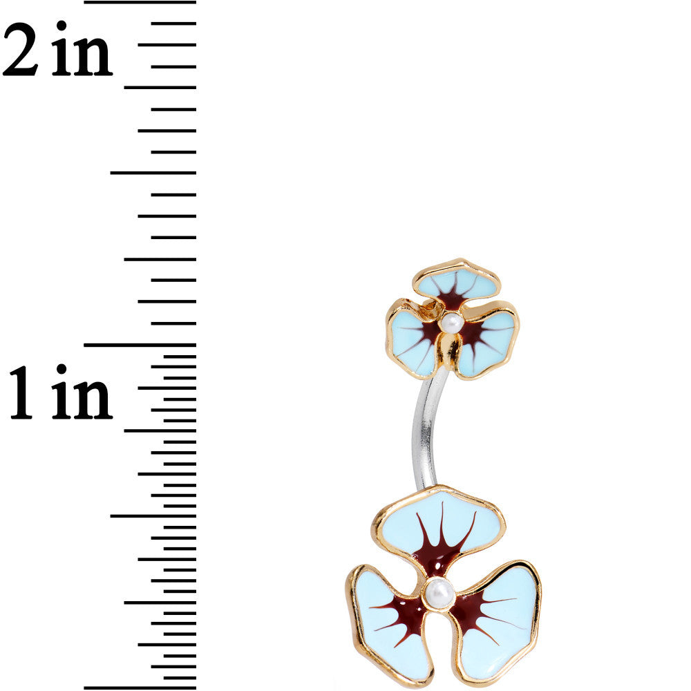 Blue and Purple Hibiscus Flower Double Mount Belly Ring