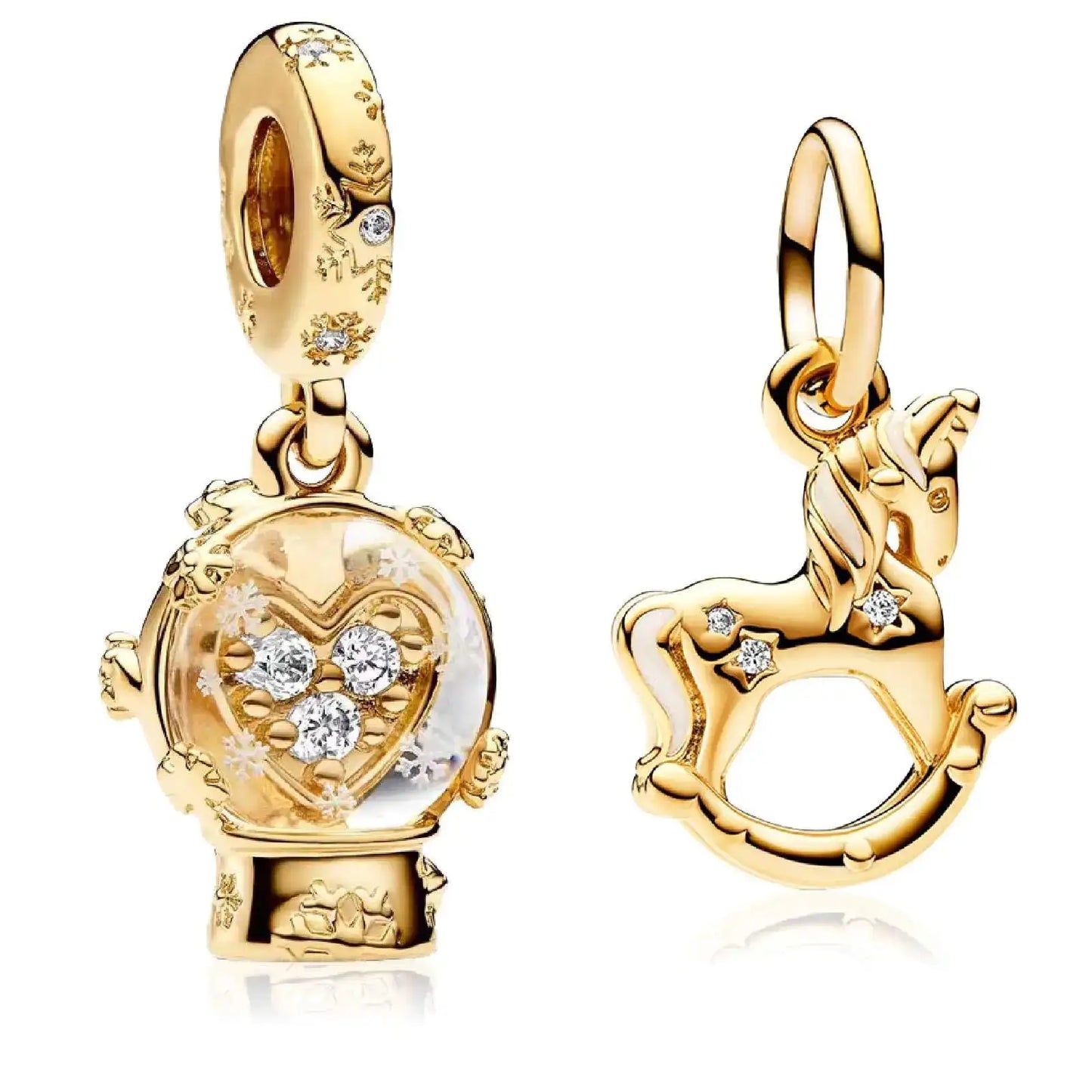 MSPOVOF Christmas Charms 2 Piece/set S925 Sterling Silver Bead for Bracelets and Necklaces for Christmas Family Birthday Women Jewelry Present