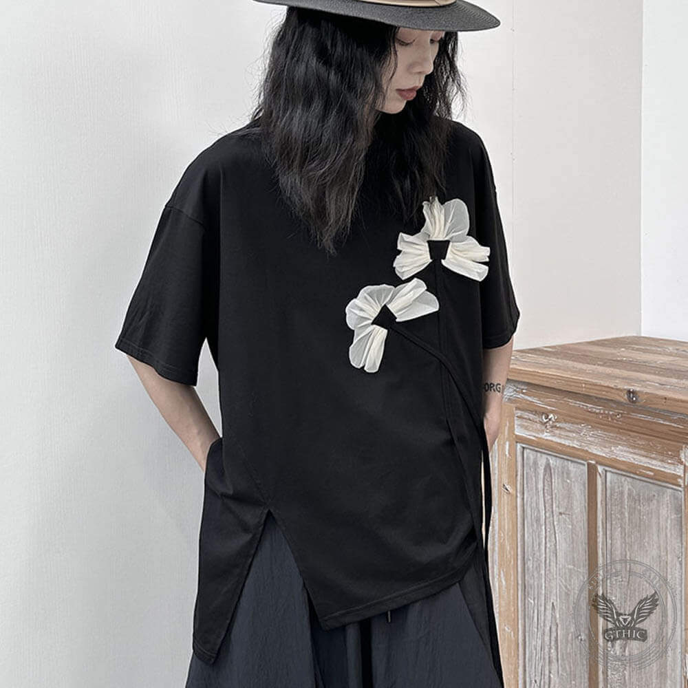 Yohji Yamamoto Korean Ribbon Flower Slit T-shirt