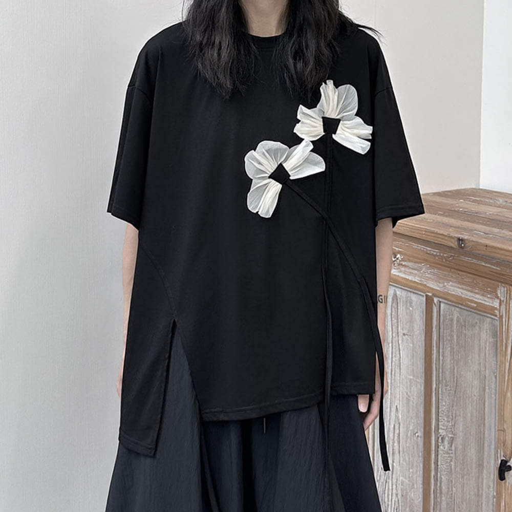 Yohji Yamamoto Korean Ribbon Flower Slit T-shirt