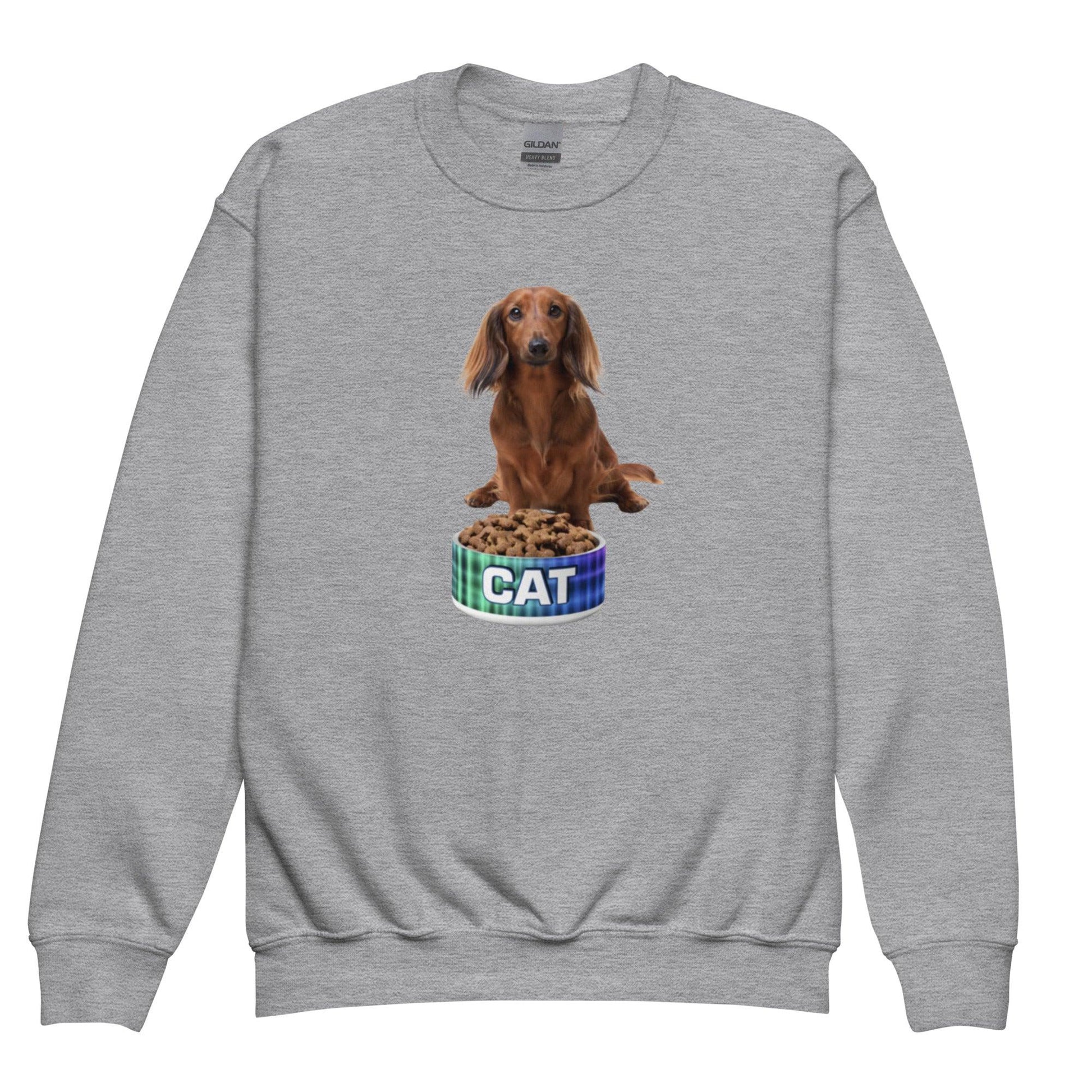 Dog With A Cat Bowl! Youth crewneck sweatshirt - Lizard Vigilante