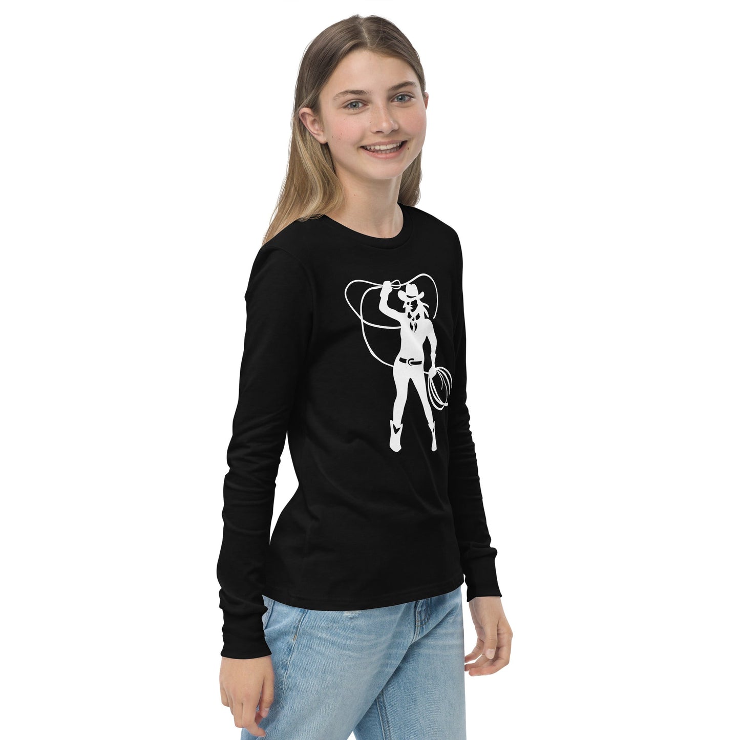 Girl's Long Sleeve Cowgirl With a Lasso Tee Shirt / Country T-Shirt - Lizard Vigilante