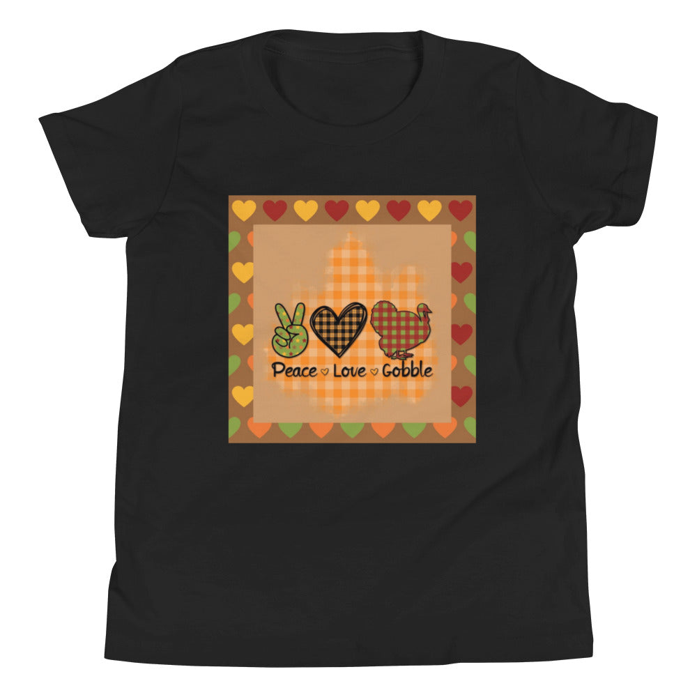 Thanksgiving Peace Love Gobble Youth Short Sleeve T-Shirt - Lizard Vigilante