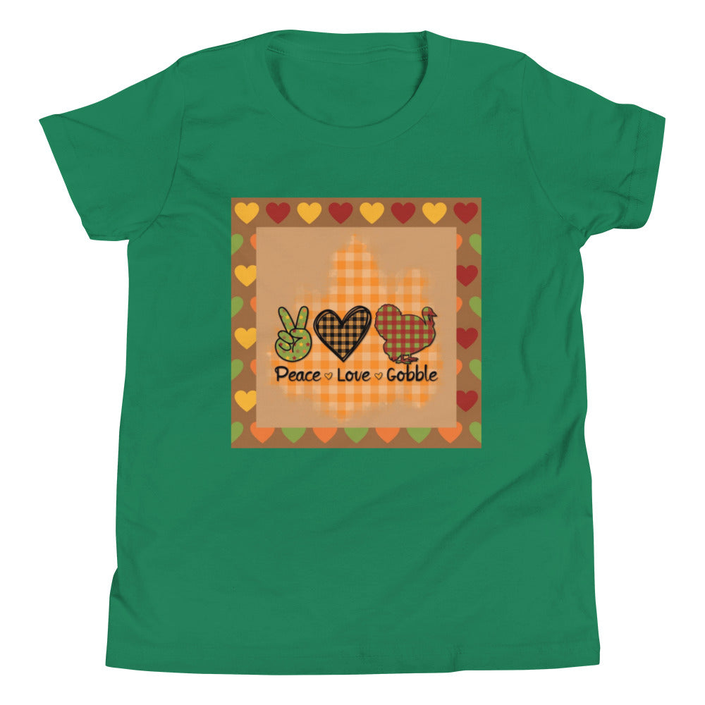 Thanksgiving Peace Love Gobble Youth Short Sleeve T-Shirt - Lizard Vigilante