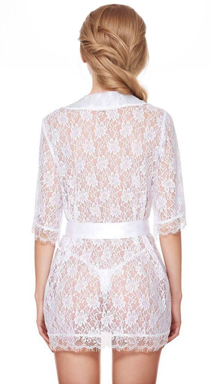 Lace Short Sleeve Lingerie Robe