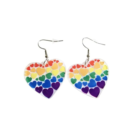 Pingyongchang Rainbow Acrylic Earrings Pride Earrings Rainbow Mesh Drop Earrings Lightweight Love Heart Butterfly Lightning Earrings Love Wins Colorful Earrings for Women-Heart A