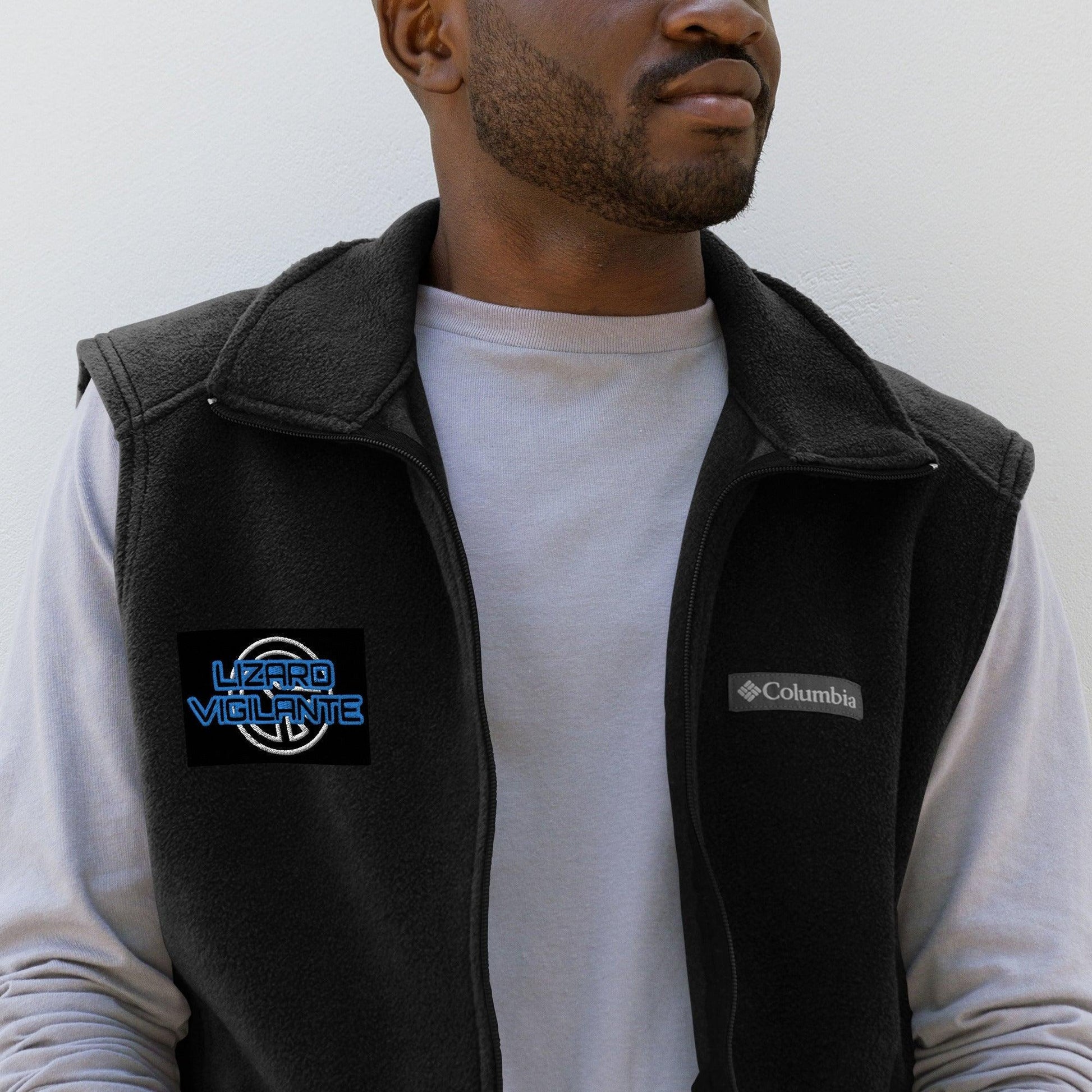 The Blue Liz Men’s Columbia Fleece VEST / LIZARD VIGILANTE Crooked Peace Logo - Lizard Vigilante