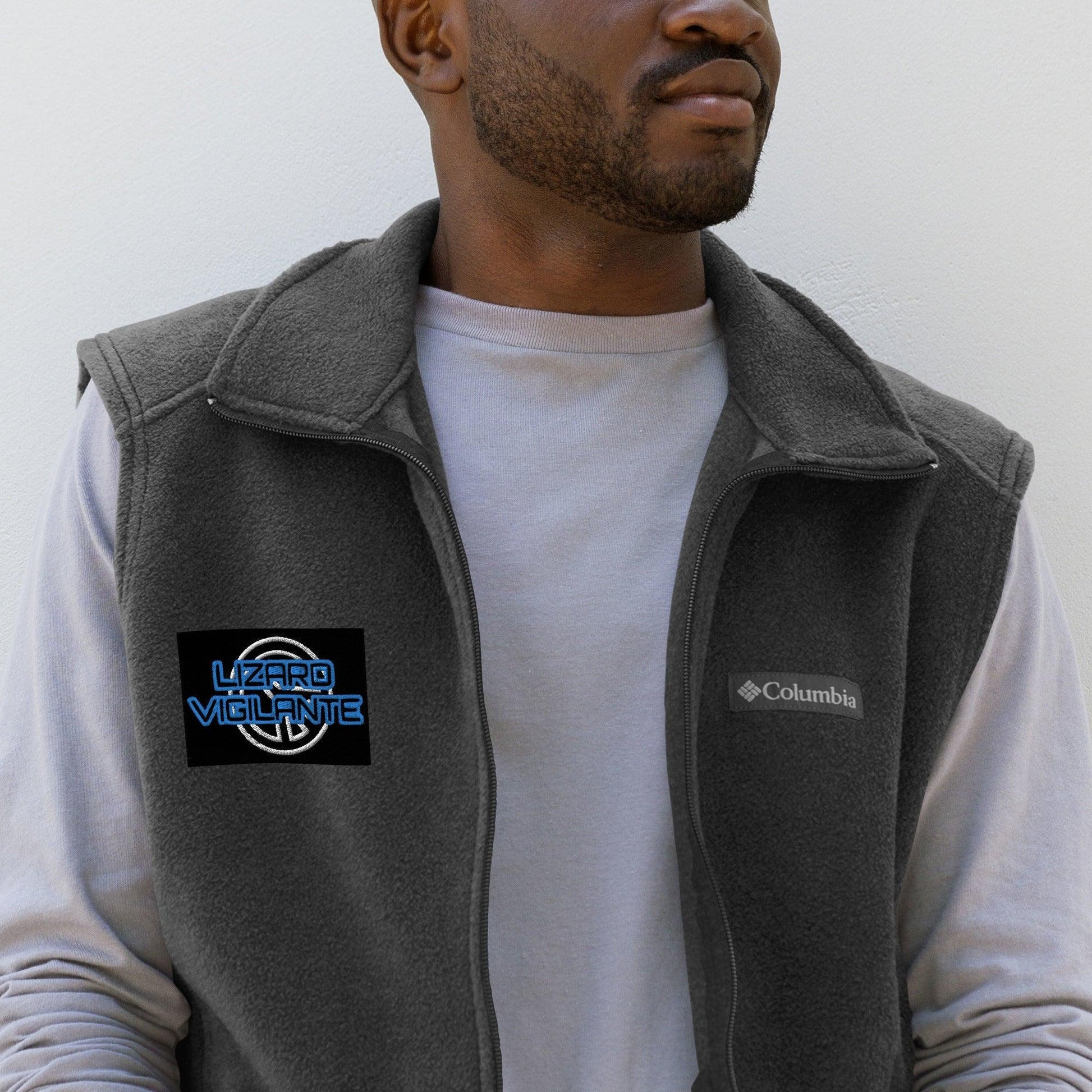 The Blue Liz Men’s Columbia Fleece VEST / LIZARD VIGILANTE Crooked Peace Logo - Lizard Vigilante