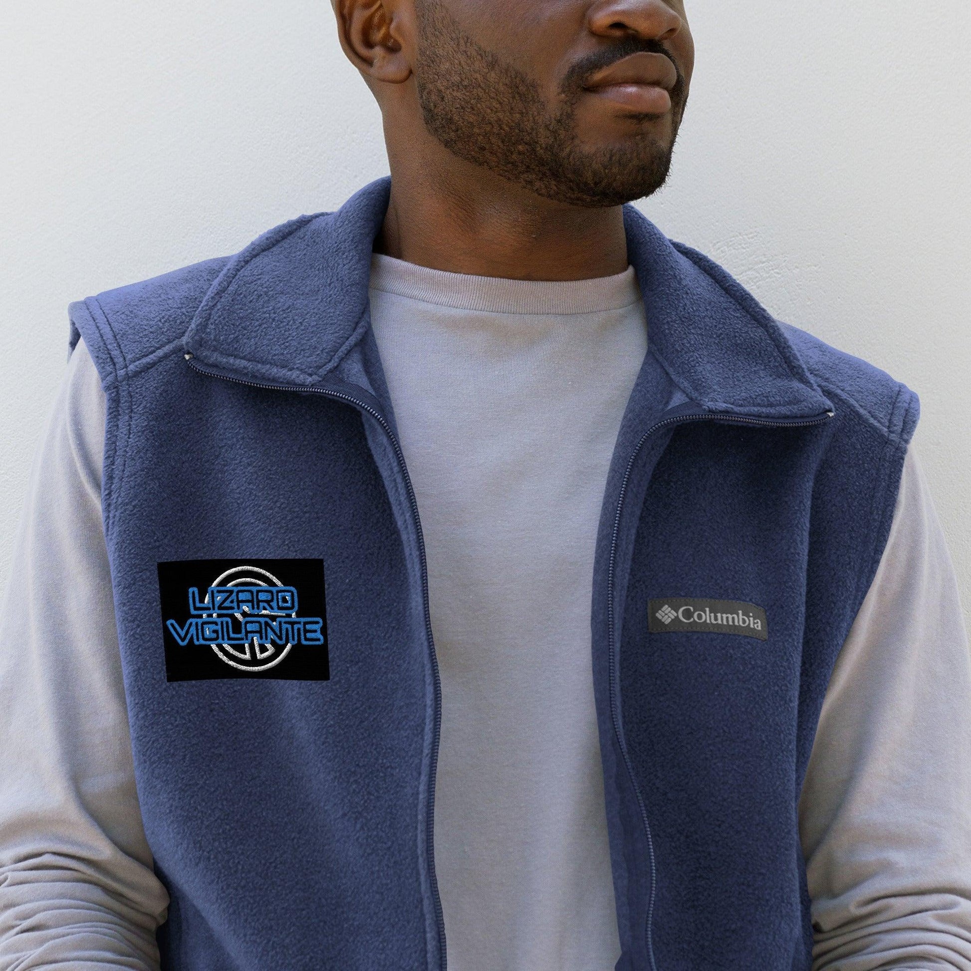 The Blue Liz Men’s Columbia Fleece VEST / LIZARD VIGILANTE Crooked Peace Logo - Lizard Vigilante